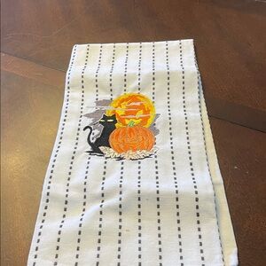 Halloween Cat and Pumpkin Embroidered Towel